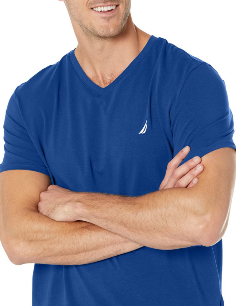 Camiseta Nautica Corte Entallado Cuello en V Azul Estate Talla M