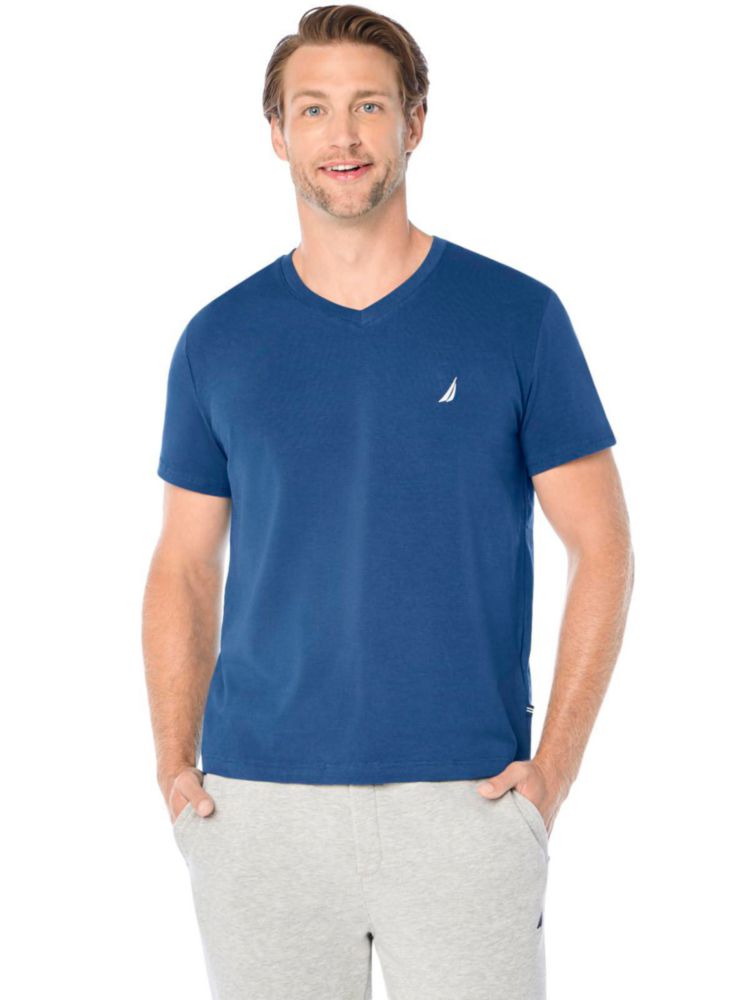 Camiseta Nautica Corte Entallado Cuello en V Azul Estate Talla M
