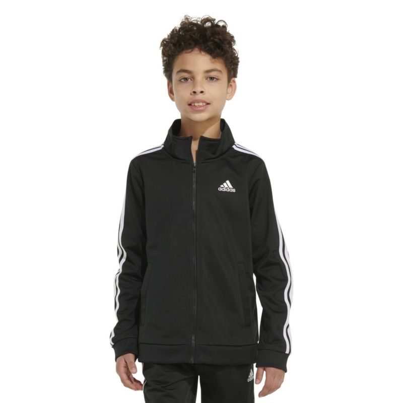 Chaqueta adidas para niño talla 5 negra con cremallera frontal y tejido tricot