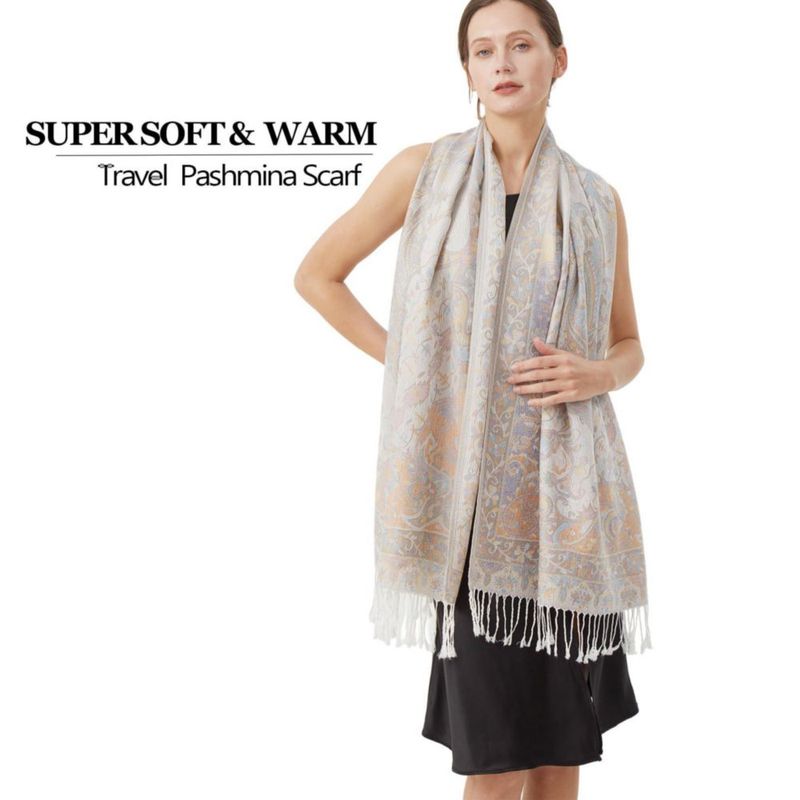 Bufanda Nonakgado con Estampado Paisley en Blanco y Azul – Viscosa