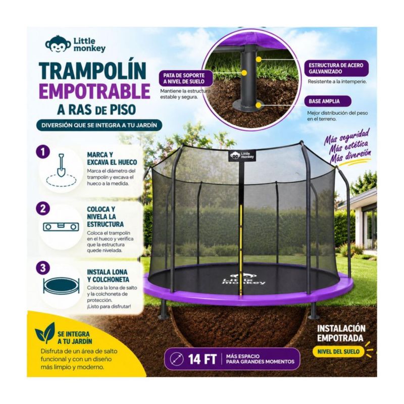 Trampolin Brincolin Little Monkey 14ft Gigante 4.2m con Malla de Seguridad Uso Exterior Estructura Tipo Calabaza Reforzada para Niños y Adultos