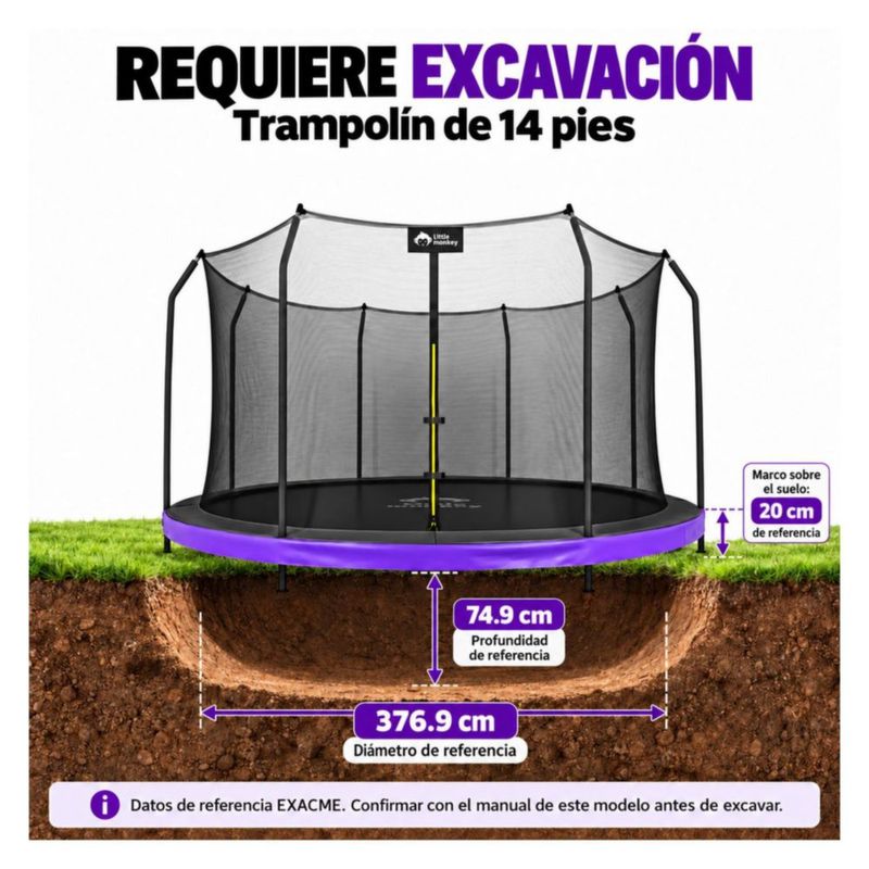 Trampolin Brincolin Little Monkey 14ft Gigante 4.2m con Malla de Seguridad Uso Exterior Estructura Tipo Calabaza Reforzada para Niños y Adultos