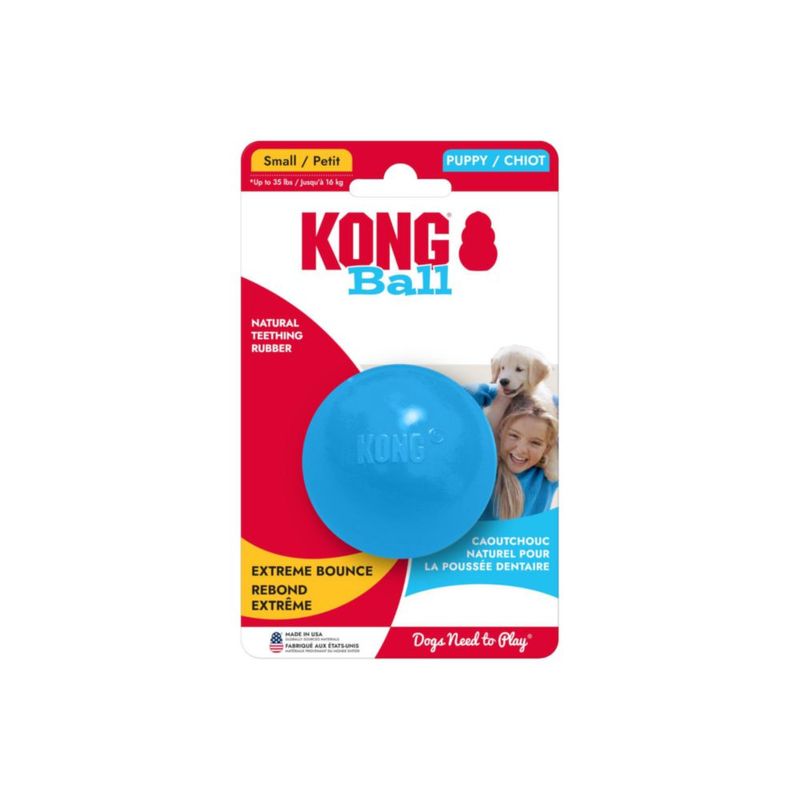 Pelota KONG para cachorros de caucho natural azul con agujero pequeño