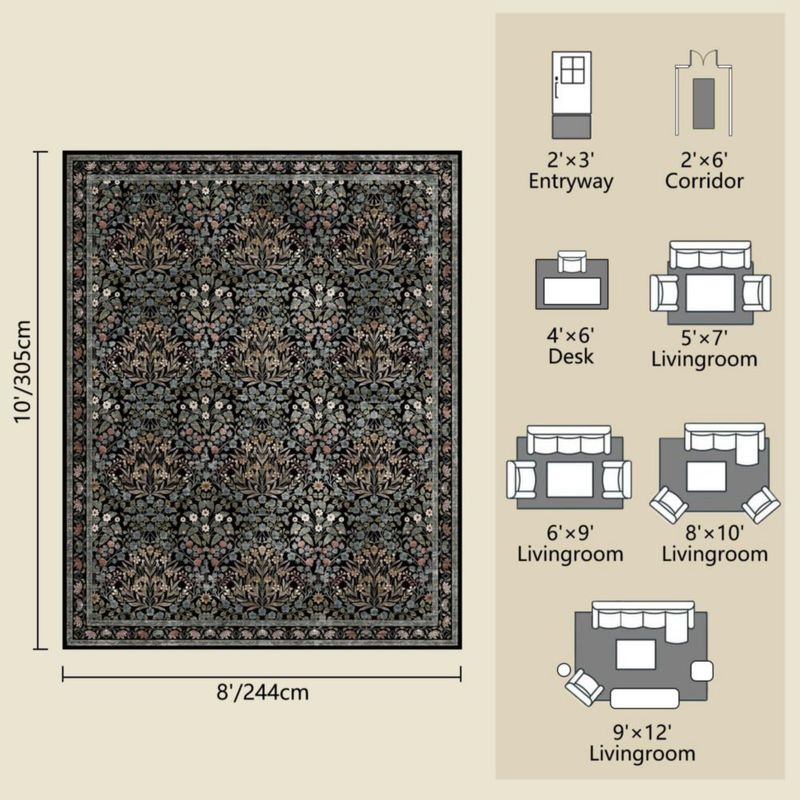 ALFOMBRA Baksham 244 cm x 152 cm con diseño floral lavable y antideslizante