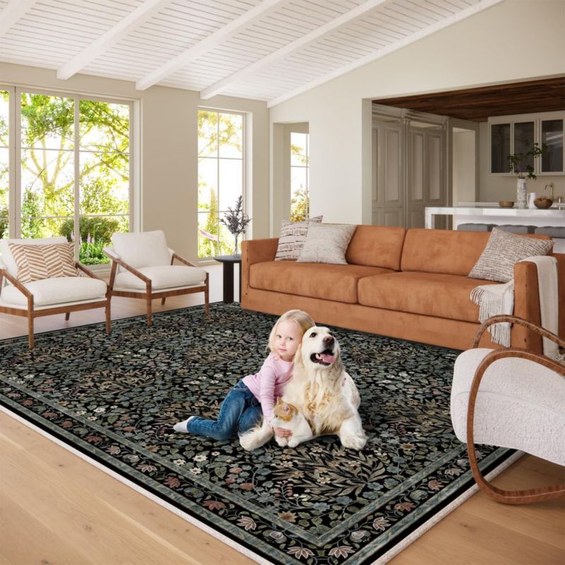 ALFOMBRA Baksham 244 cm x 152 cm con diseño floral lavable y antideslizante
