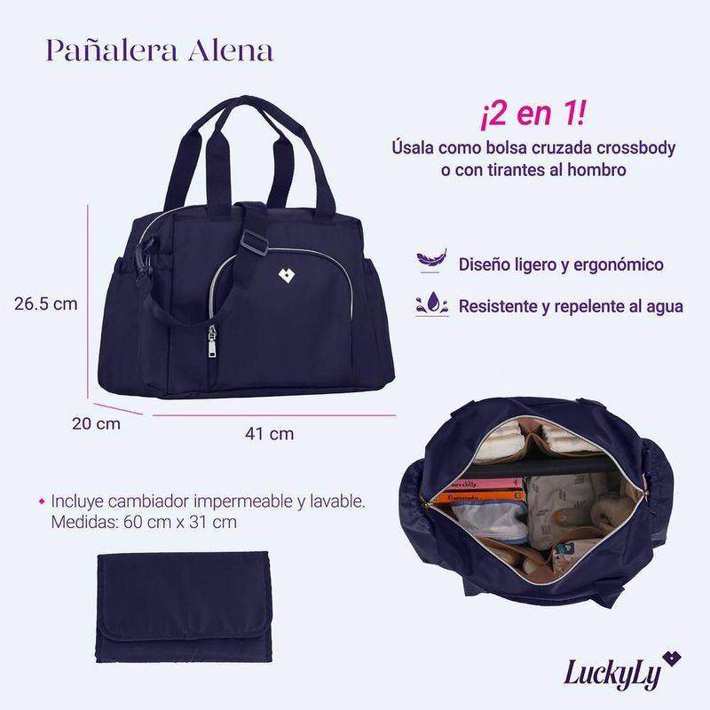 Pañalera luckyly múlticompartimentos repelente térmica cambiador alena azul