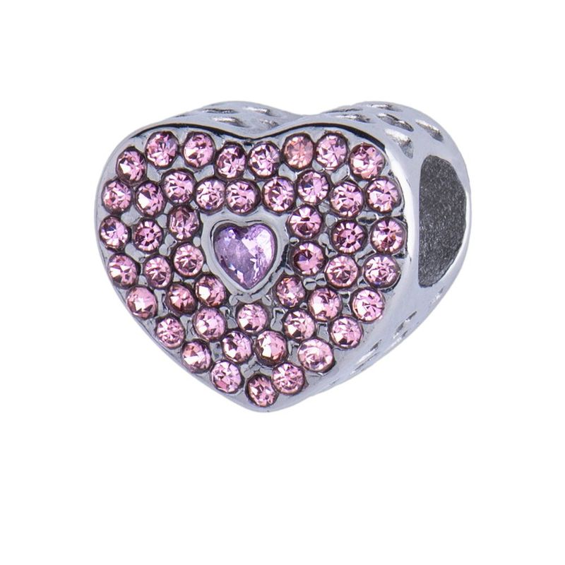 Charm luckyly baño oro rosa 18k acero inox zirconia de corazón lucía plateado