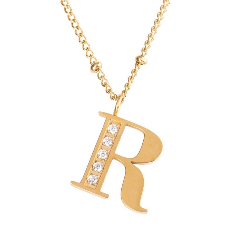 Collar luckyly acero inoxidable con baño de oro 14 k iniciales a - z olga dorado