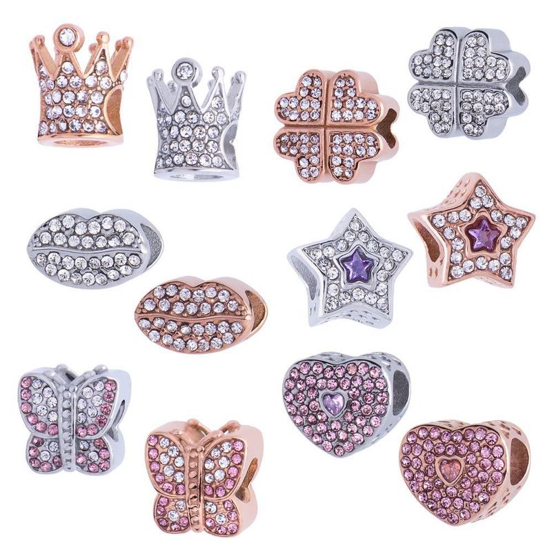 Charm luckyly baño oro rosa 18k acero inox zirconia de corazón lucía rosa