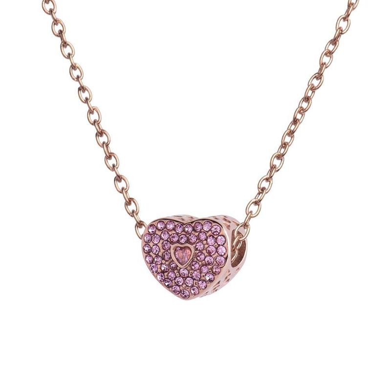 Charm luckyly baño oro rosa 18k acero inox zirconia de corazón lucía rosa