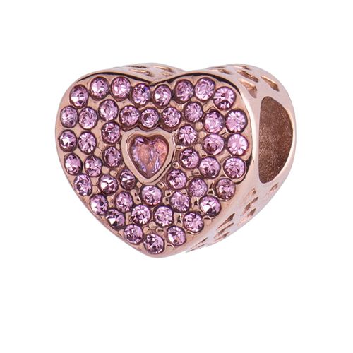 Charm luckyly baño oro rosa 18k acero inox zirconia de corazón lucía rosa