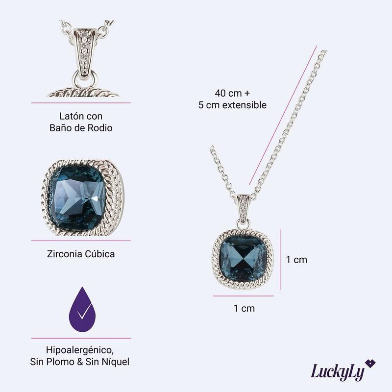 Collar luckyly baño oro 14k acabado brillante dije de zirconia cleo azul