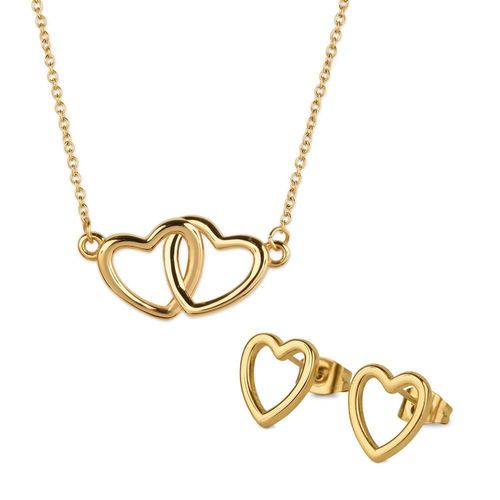 Set de joyería luckyly baño oro baño oro o rosa 14k corazón doble elsie dorado