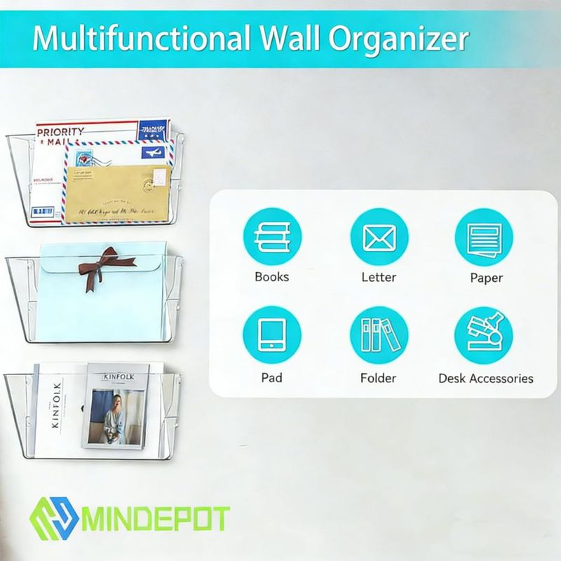 Organizador de documentos MINDEPOT de 3 bolsillos acrílicos transparentes