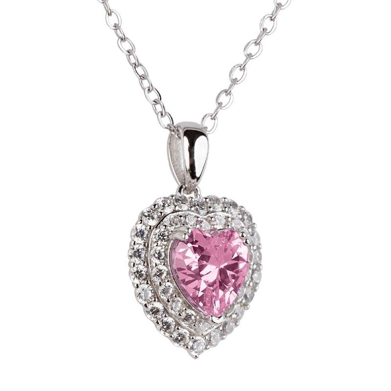 Collar luckyly dije de corazón brillante plata .925 con zirconia cúbica zaria rosa