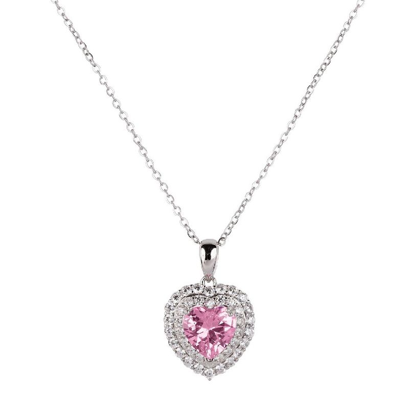 Collar luckyly dije de corazón brillante plata .925 con zirconia cúbica zaria rosa
