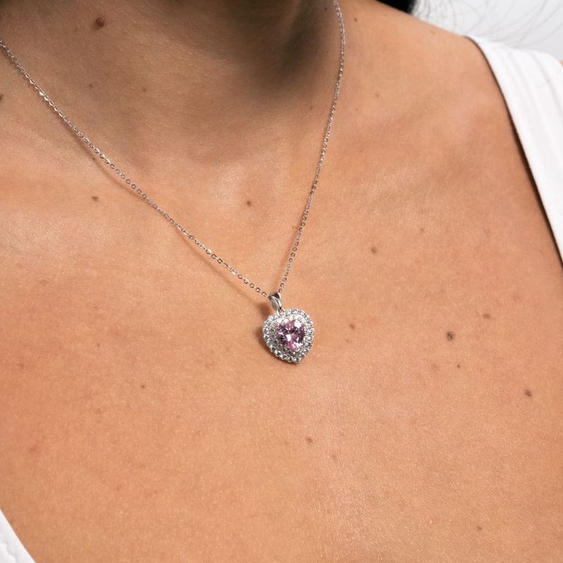 Collar luckyly dije de corazón brillante plata .925 con zirconia cúbica zaria rosa