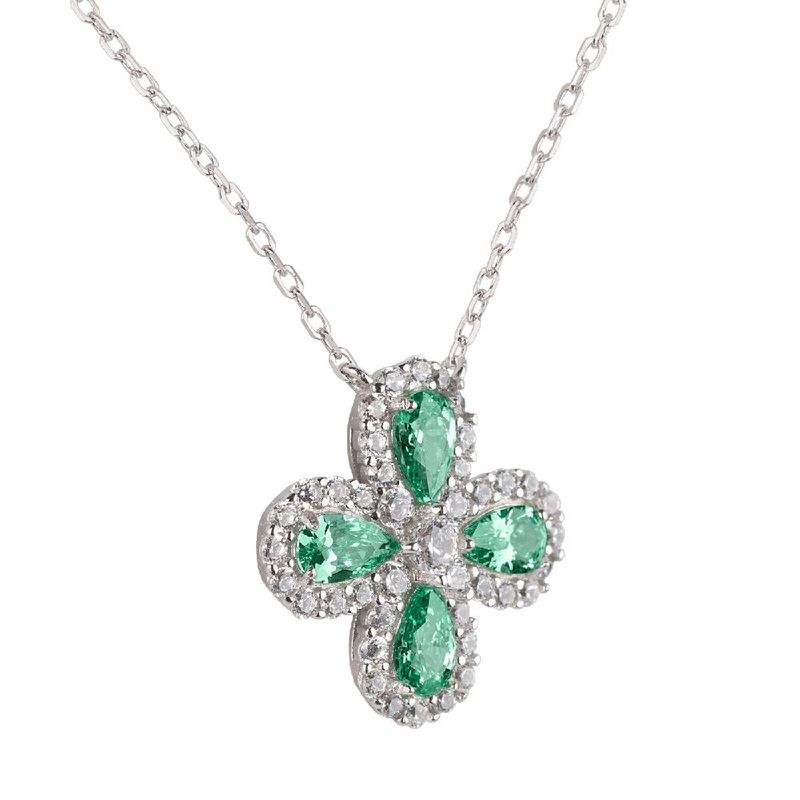 Collar luckyly collar y dije floral brillante plata .925 con zirconia cúbica fiora turquesa