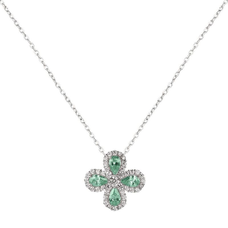 Collar luckyly collar y dije floral brillante plata .925 con zirconia cúbica fiora turquesa