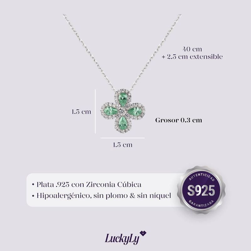 Collar luckyly collar y dije floral brillante plata .925 con zirconia cúbica fiora turquesa
