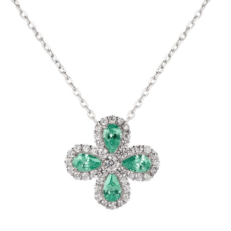 Collar luckyly collar y dije floral brillante plata .925 con zirconia cúbica fiora turquesa