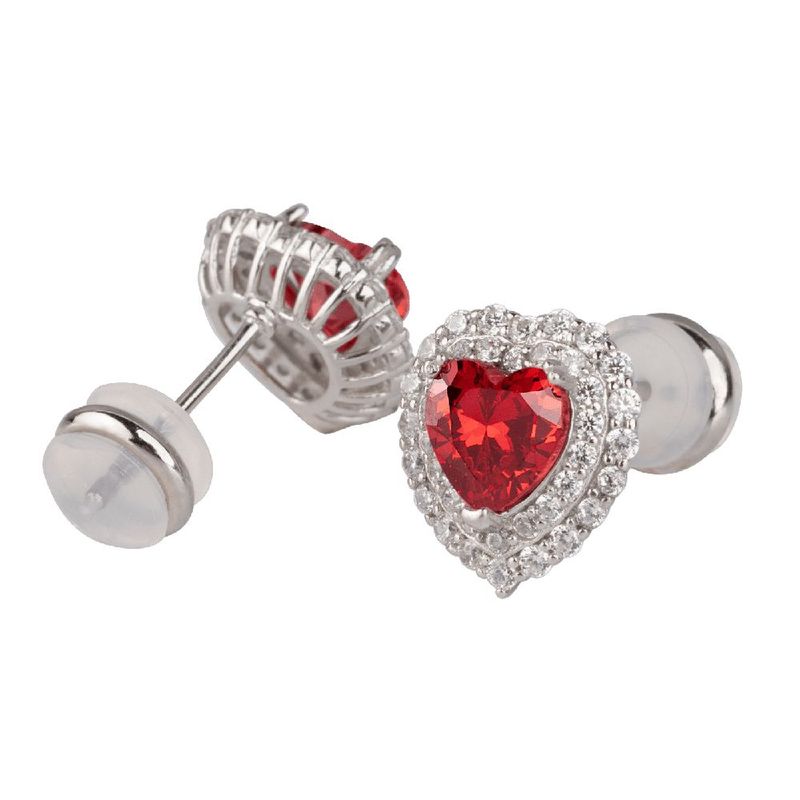 Set de joyería luckyly plata .925 con zirconia cúbica collar y aretes de corazón zaria rojo