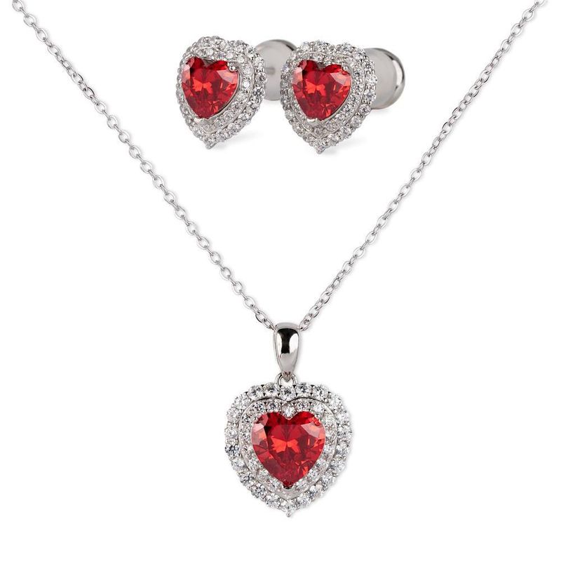 Set de joyería luckyly plata .925 con zirconia cúbica collar y aretes de corazón zaria rojo