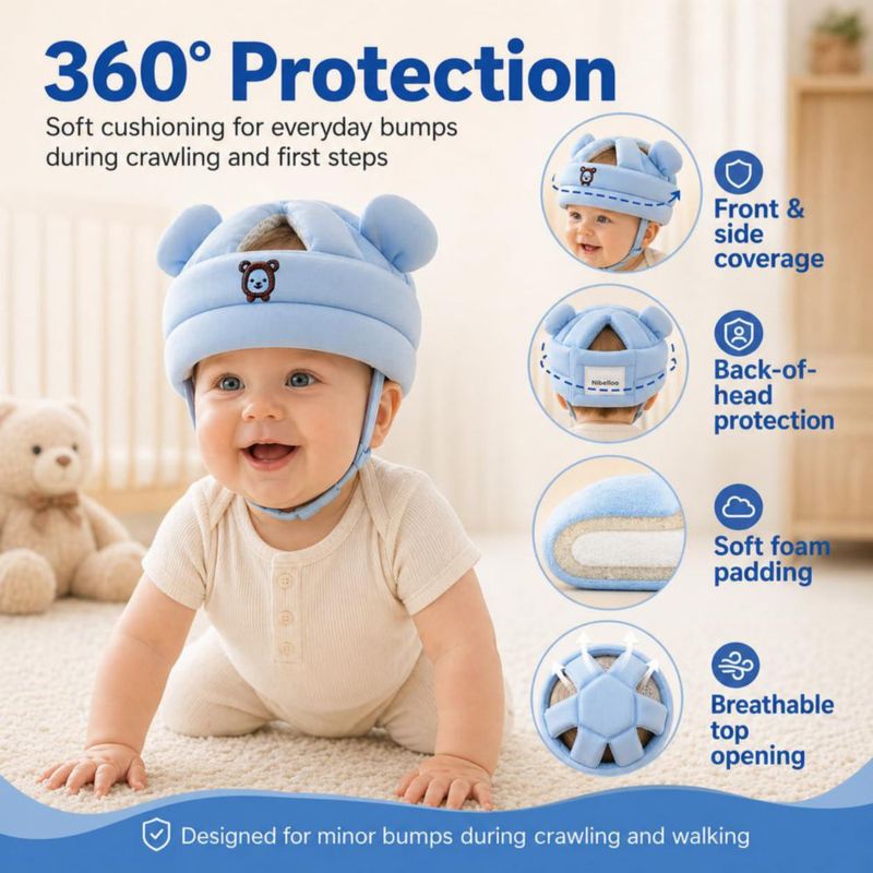Protector de cabeza Nibelloo para bebé azul ajustable