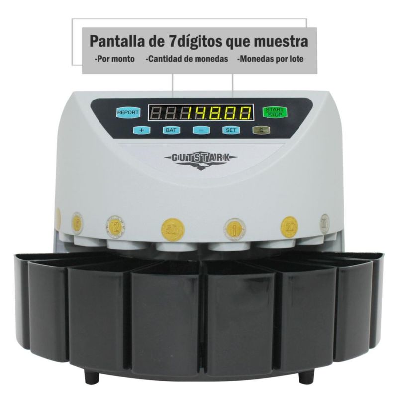 Contadora De Monedas Inteligente Gutstark Clasificadora 270 Monedas Min 8 Compartimentos Conteo Automatico