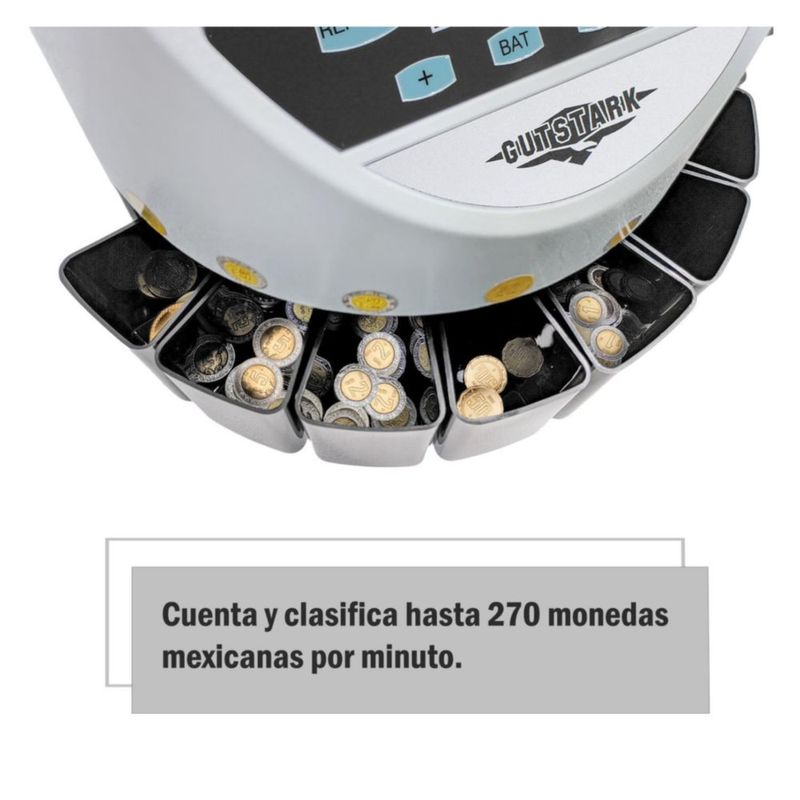 Contadora De Monedas Inteligente Gutstark Clasificadora 270 Monedas Min 8 Compartimentos Conteo Automatico