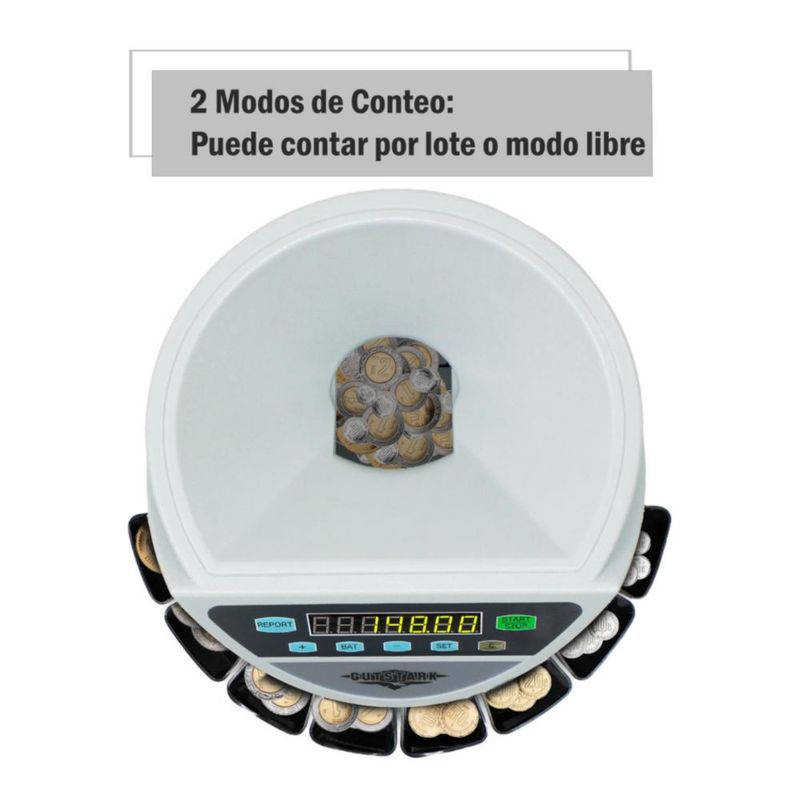 Contadora De Monedas Inteligente Gutstark Clasificadora 270 Monedas Min 8 Compartimentos Conteo Automatico