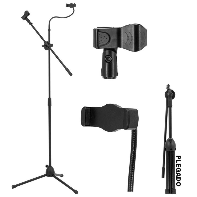 Pedestal Para Microfono Soporte Celular Con Boom Tripie