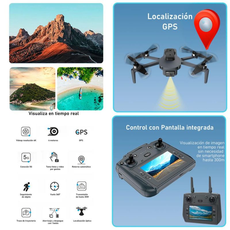 Drone VAK W7 GPS WIFI control con pantalla camara
