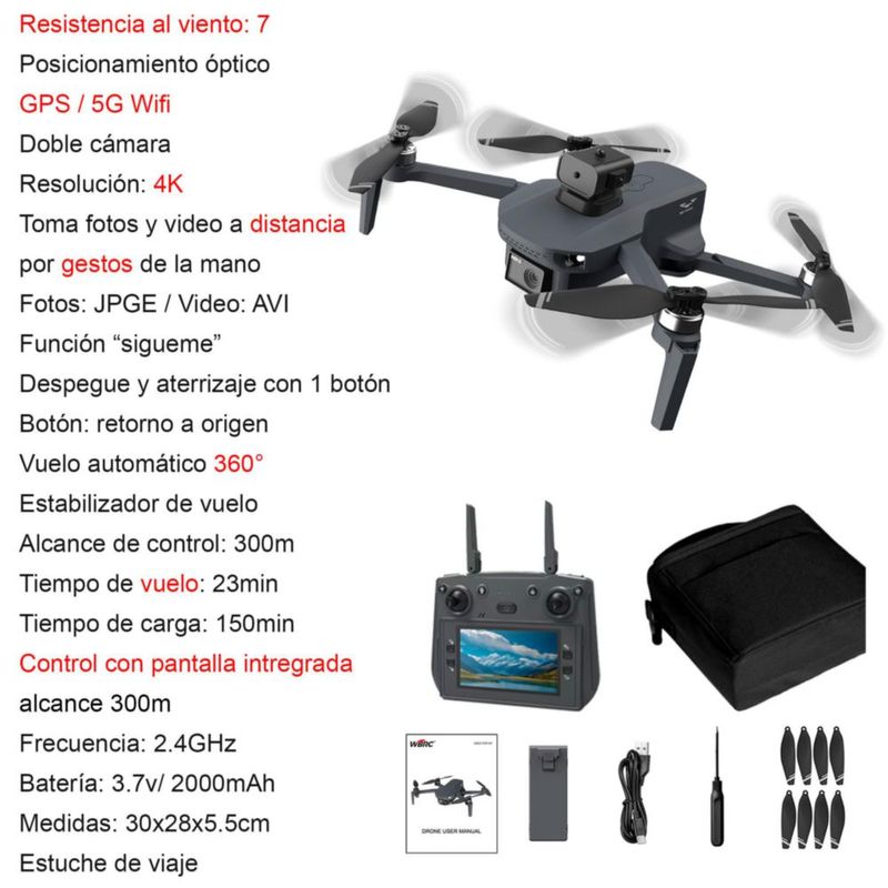 Drone VAK W7 GPS WIFI control con pantalla camara