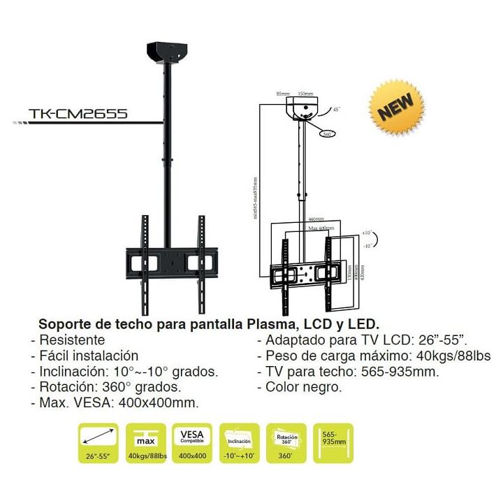 Soporte de techo para TV Plasma, LCD y LED. TAIKA TK-CM2655 26-55