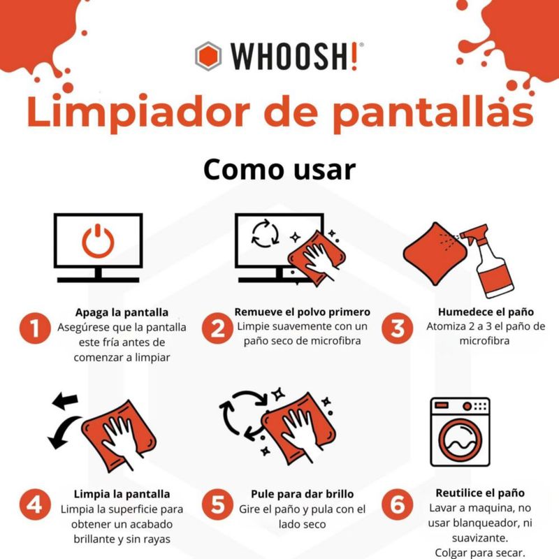 KIT de Limpieza para Pantallas Woosh! 100 ml + 8 ml + 2 paños