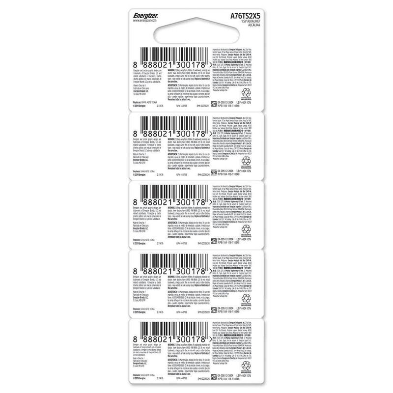Pila energizer a76 alcalina tira 200 unidades lr44 ag13
