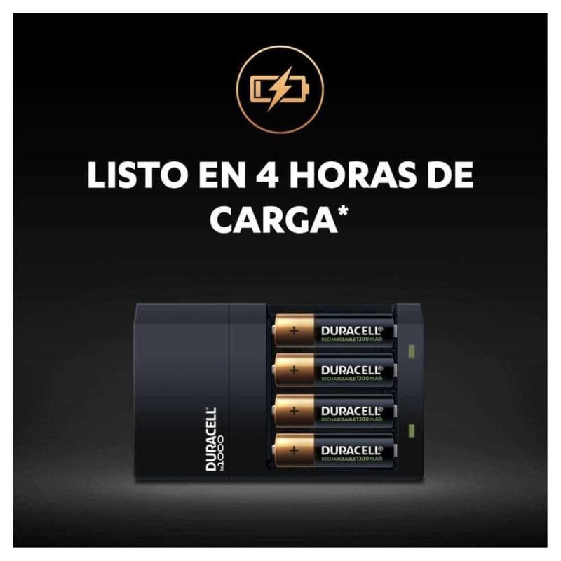 Cargador Duracell Con 4 Pilas Recargables AA de 2,500 mAh