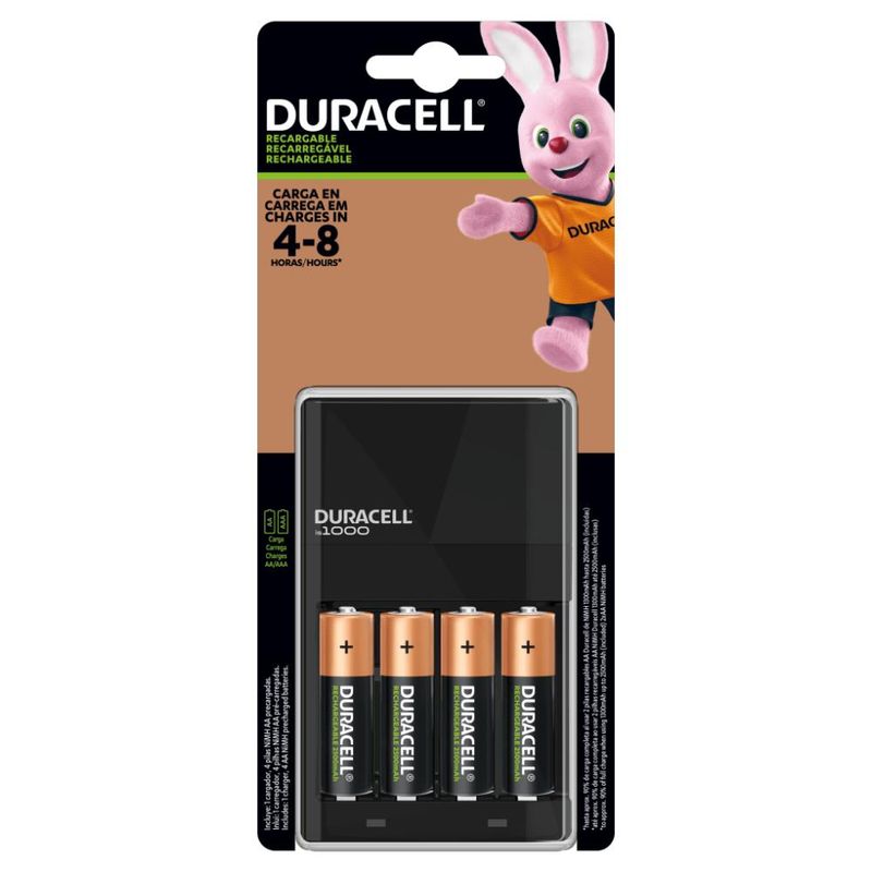 Cargador Duracell Con 4 Pilas Recargables AA de 2,500 mAh