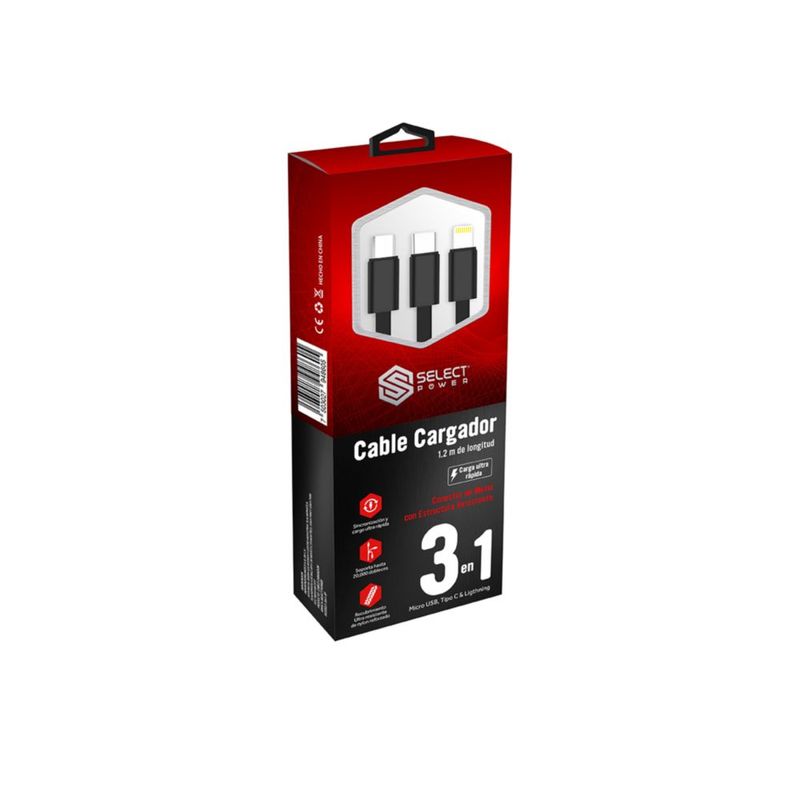 Cable De Datos Y Carga Usb 3 En 1 V8 Tipo C Lightning Select Sound