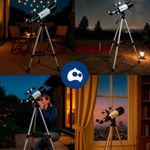 Telescopio Bluelander  Astronómico 70 mm, Trípode 70–136 cm, Alta Definición, 2 Oculares, Lentes Barlow, Filtro Lunar, Soporte para Teléfono, (Negro).