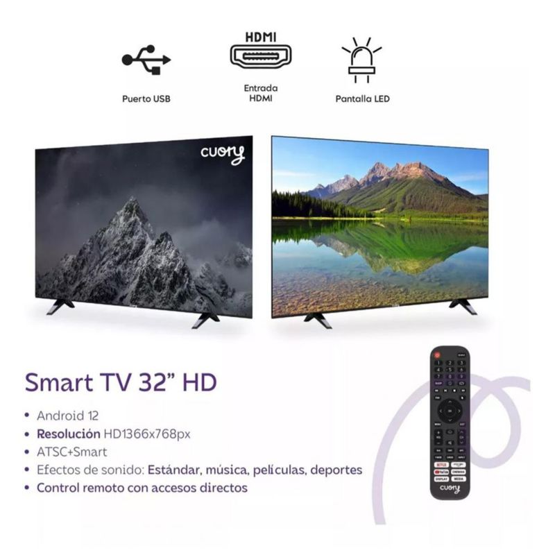 Smart TV pantalla 32 pulgadas Cuory Android TV DLED HD Bluetooth Dolby Audio