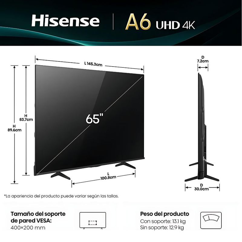 Televisor Hisense 65A65NV 65¨pulgadas 4k Smart TV Vidaa