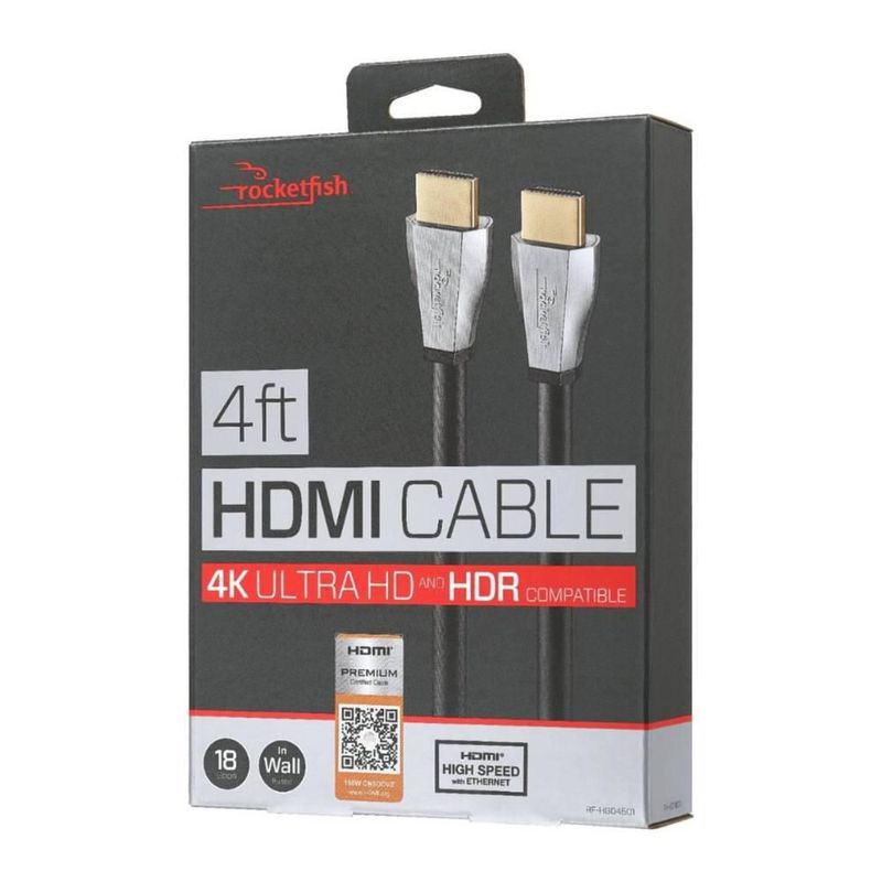Cable HDMI/HDR Ultra HD Rocketfish 4K 1.2 m In-Wall Rated negro