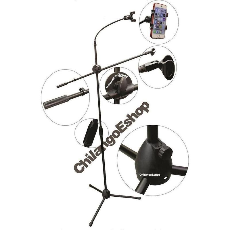 Tripie pedestal para microfono boom y soporte telefono
