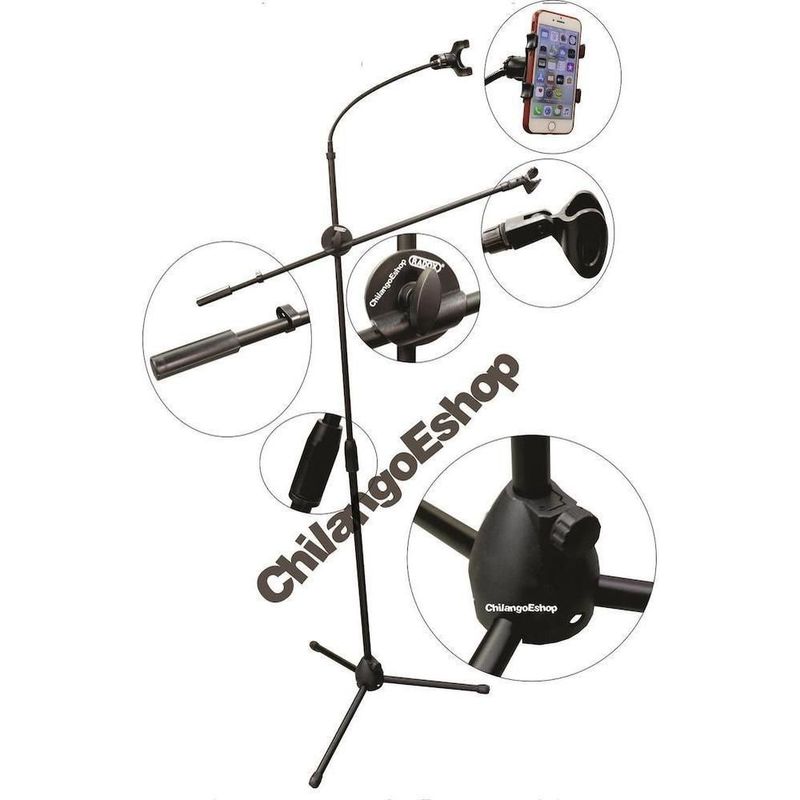 Tripie pedestal para microfono boom y soporte telefono