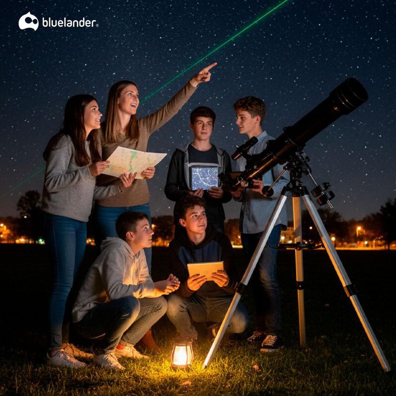 Telescopio Astronómico Profesional 60 mm Altura Ajustable  Blulander 78-120 cm, 3 Oculares, Lentes Barlow,  Espejo Cenital, Alta Definición