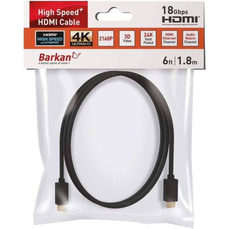 Cable HDMI de alta velocidad Barkan 1.8 m chapado en oro 24K negro