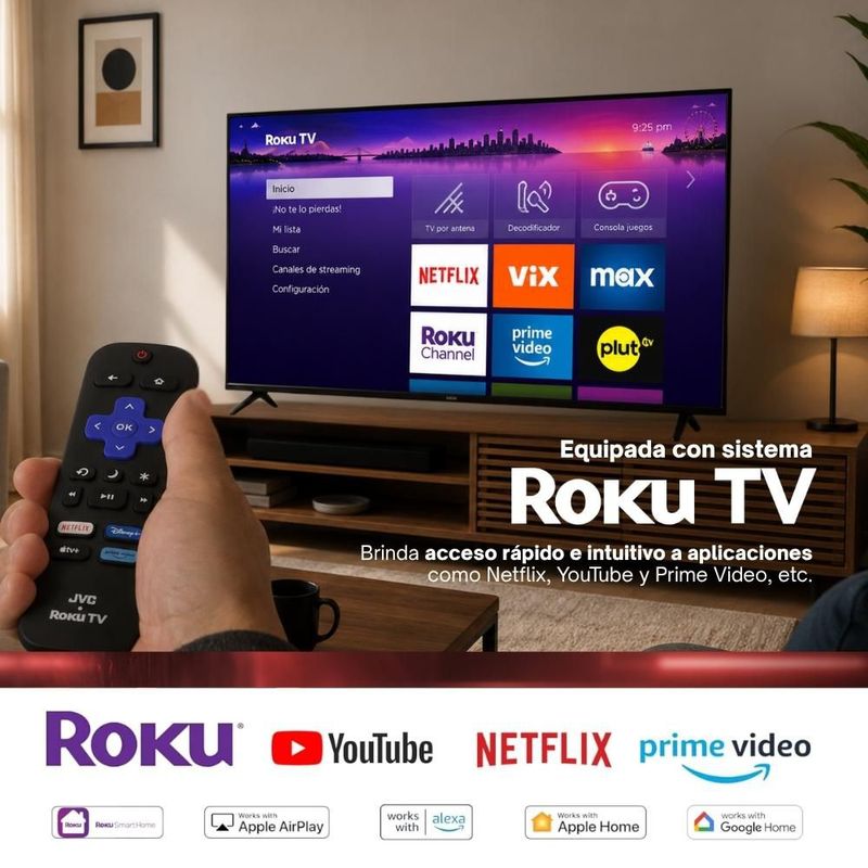 JVC Pantalla Televisión Smart TV 55 Pulgadas LED 4K UHD Roku Frameless Dolby Audio 3 HDMI 2 USB 1 AV SI55URF