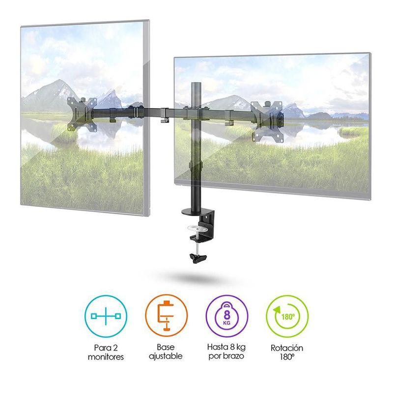 Soporte para 2 Monitores de 13” a 32” con Base para Escritorio